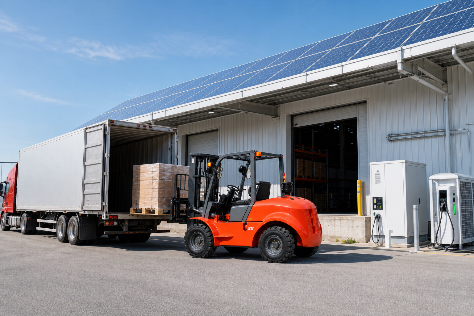 ZGFORKLIFT material handling at a solar-powered logistics dock