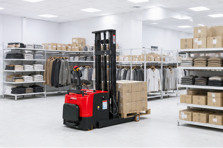 MYSBD semi-electric pallet stacker in a modern 2026 operating scene