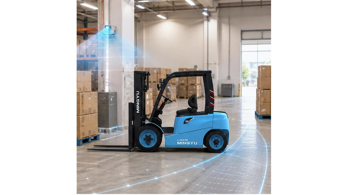 3.0T New Electric Counterweight Forklift in a bright 16:9 operating scene