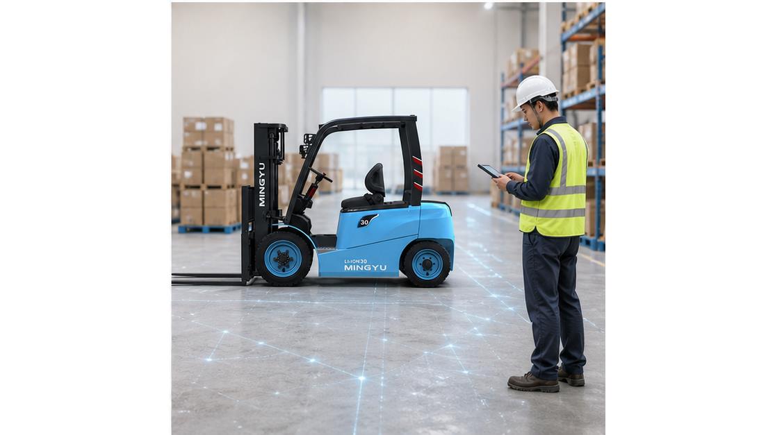 4.0T New Energy Electric Forklift in a bright 16:9 operating scene