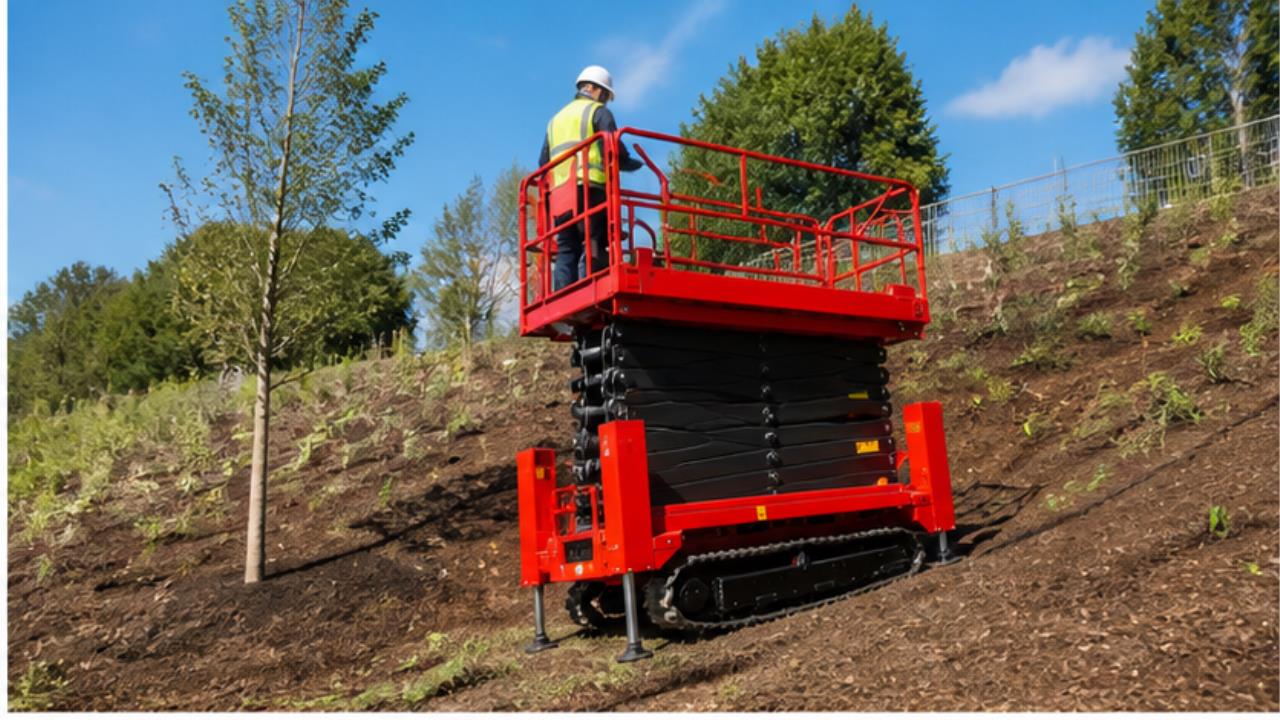ZG-LDZX Crawler Scissor Lift Platform in a bright operating scene