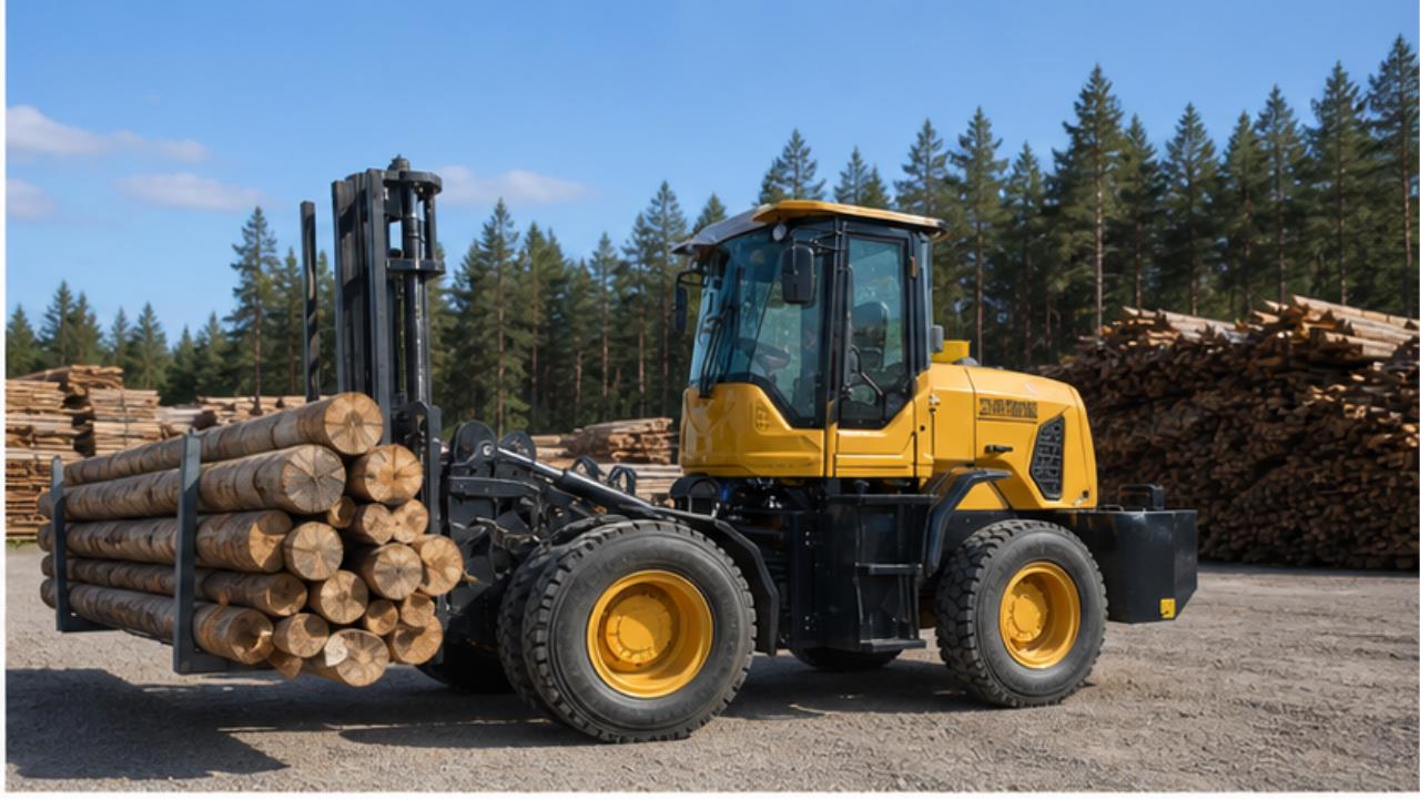 10T Off-road Forklift in a bright operating scene