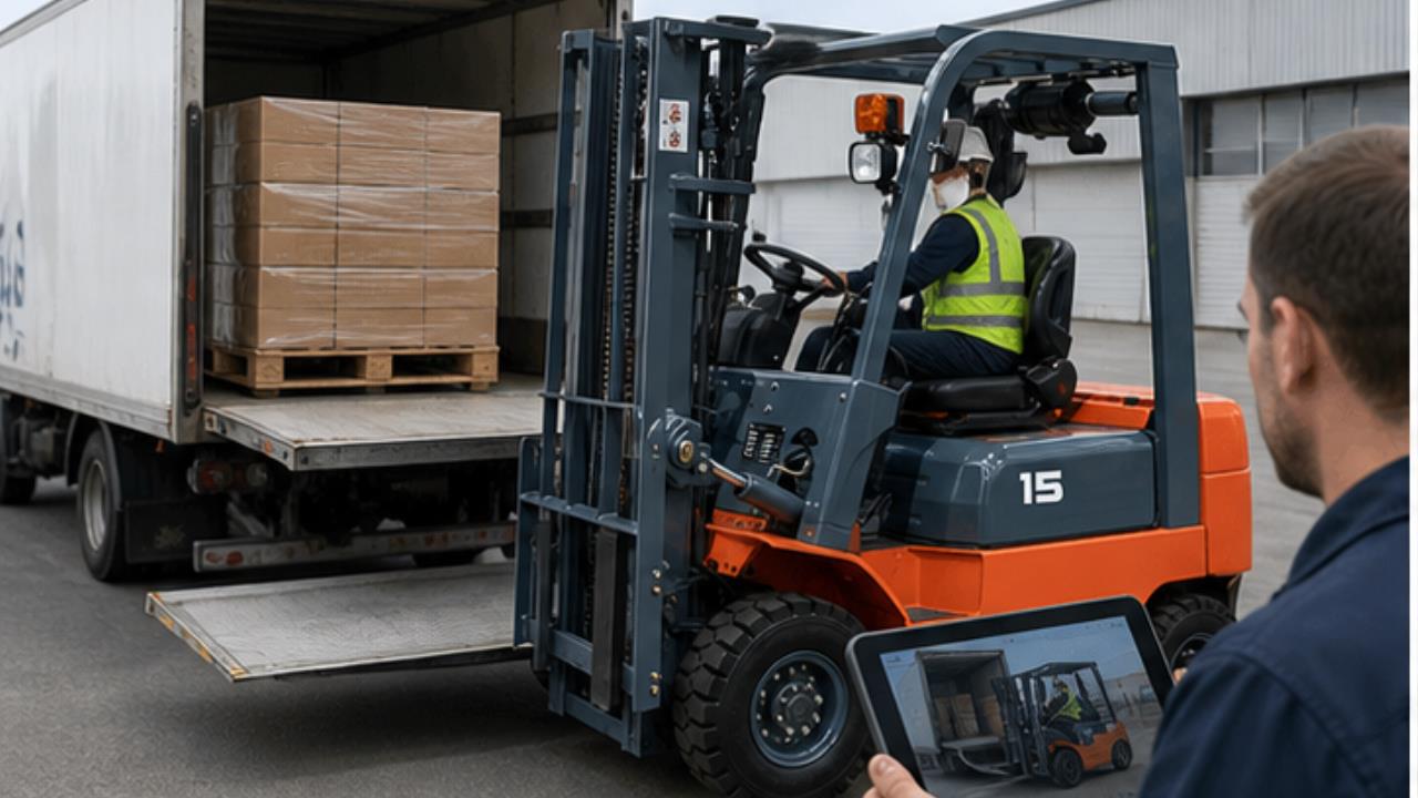 CPC20 Diesel Forklift in a bright 16:9 operating scene