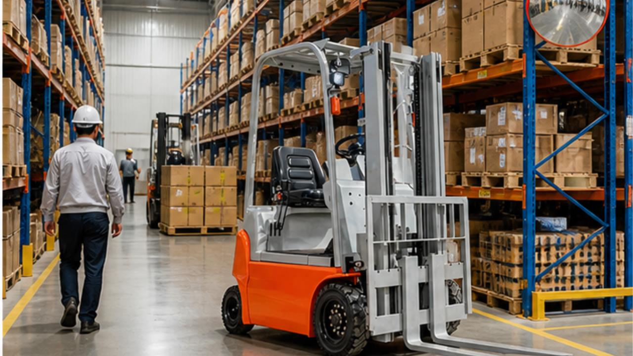 CPD10 Electric Forklift in a bright 16:9 operating scene