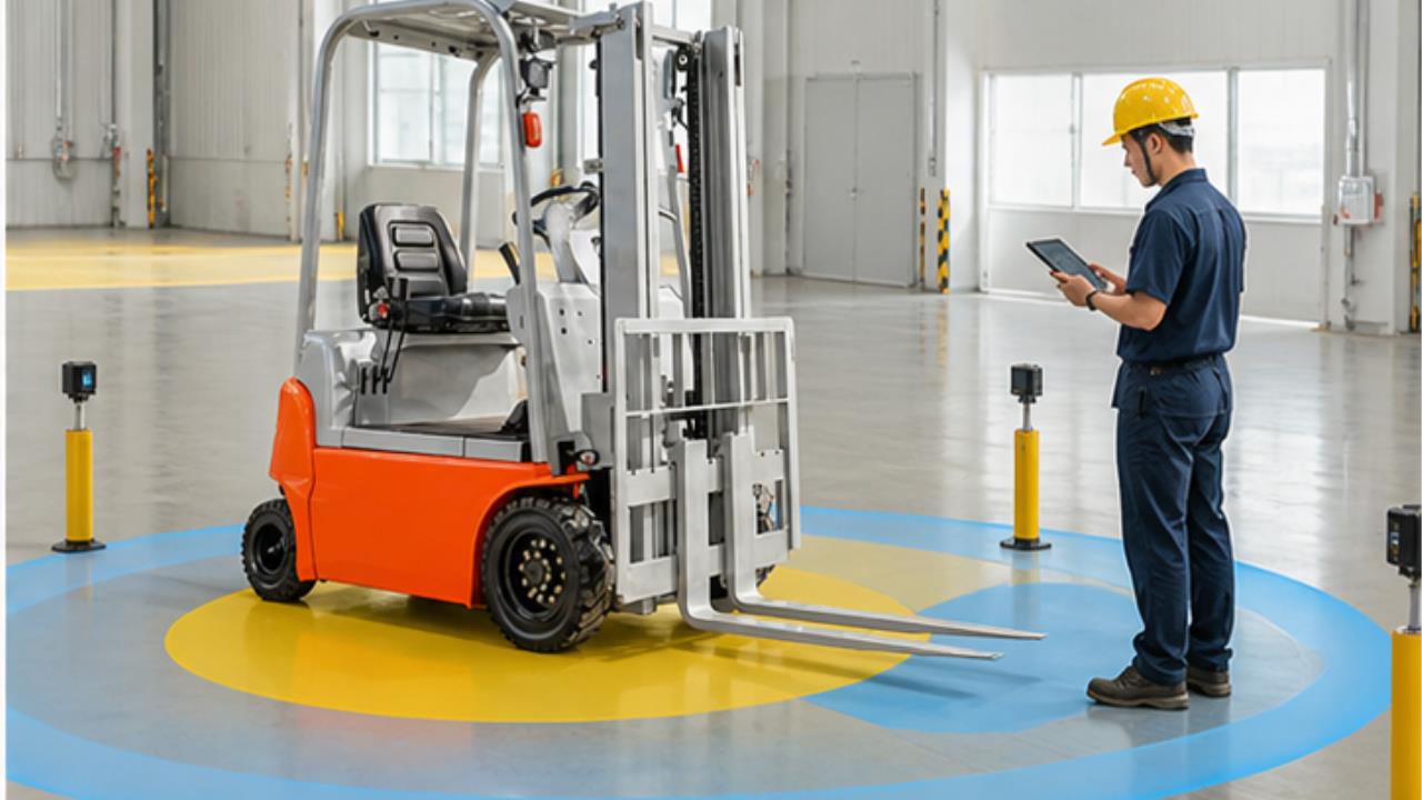 CPD18B Electric Forklift in a bright 16:9 operating scene