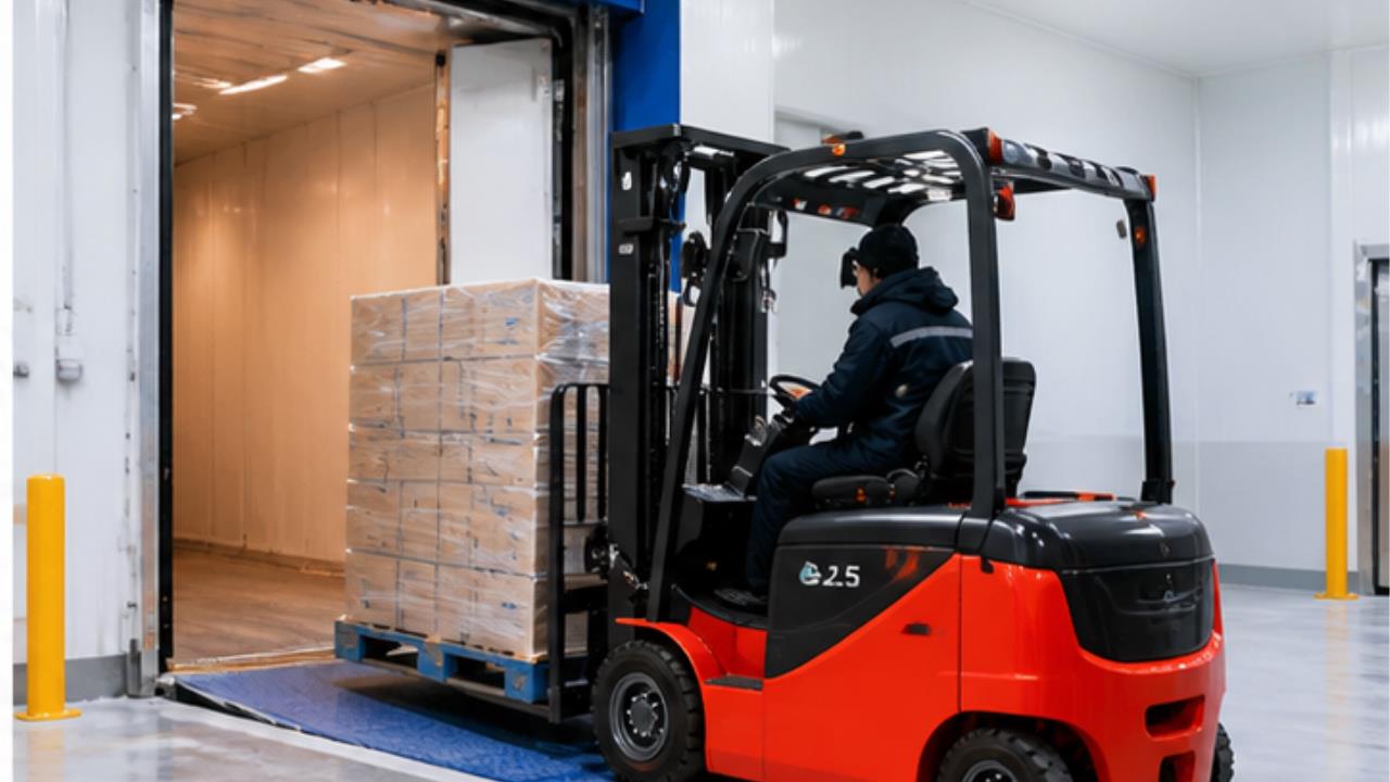CPD25A Electric Forklift in a bright 16:9 operating scene