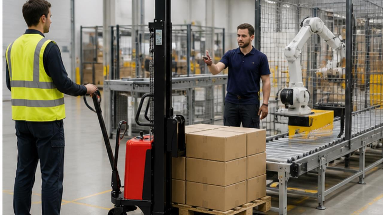 MYCPDB08-10 Counterbalanced Stacker in a bright 16:9 operating scene