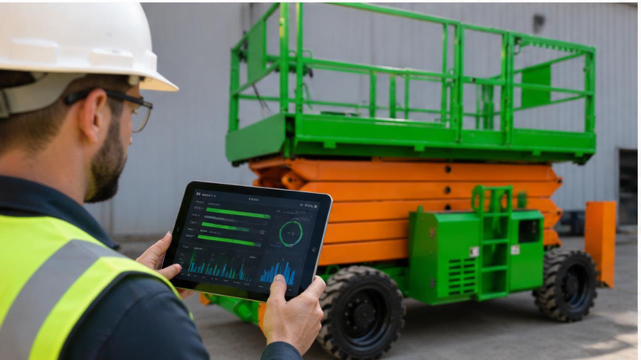 ZG-LDZX Crawler Scissor Lift in a bright 16:9 operating scene