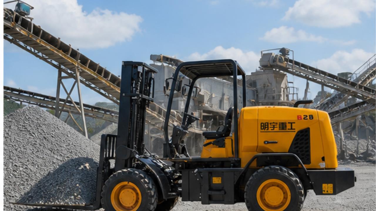 B28 Off-road Forklift in a bright 16:9 operating scene