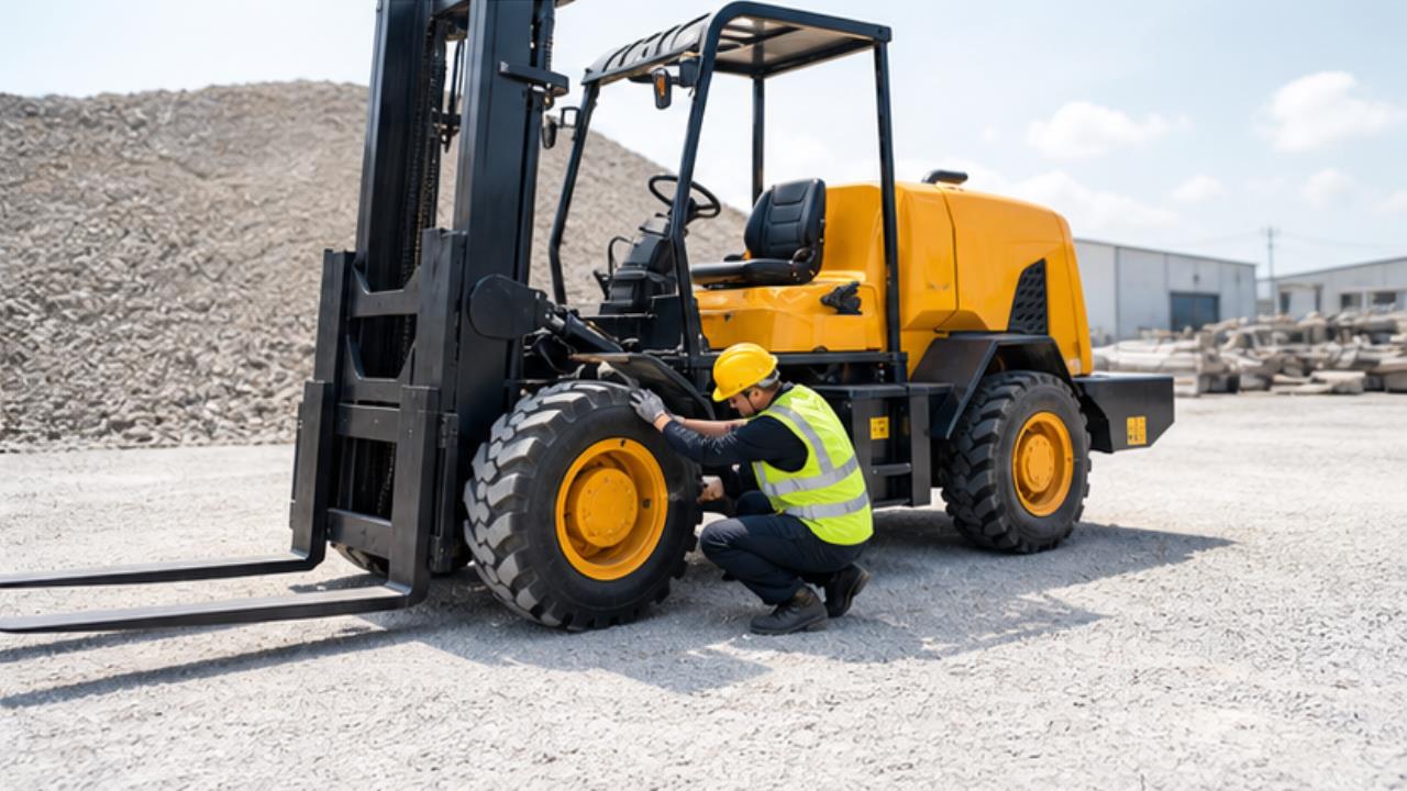 10T Off-road Forklift in a bright operating scene