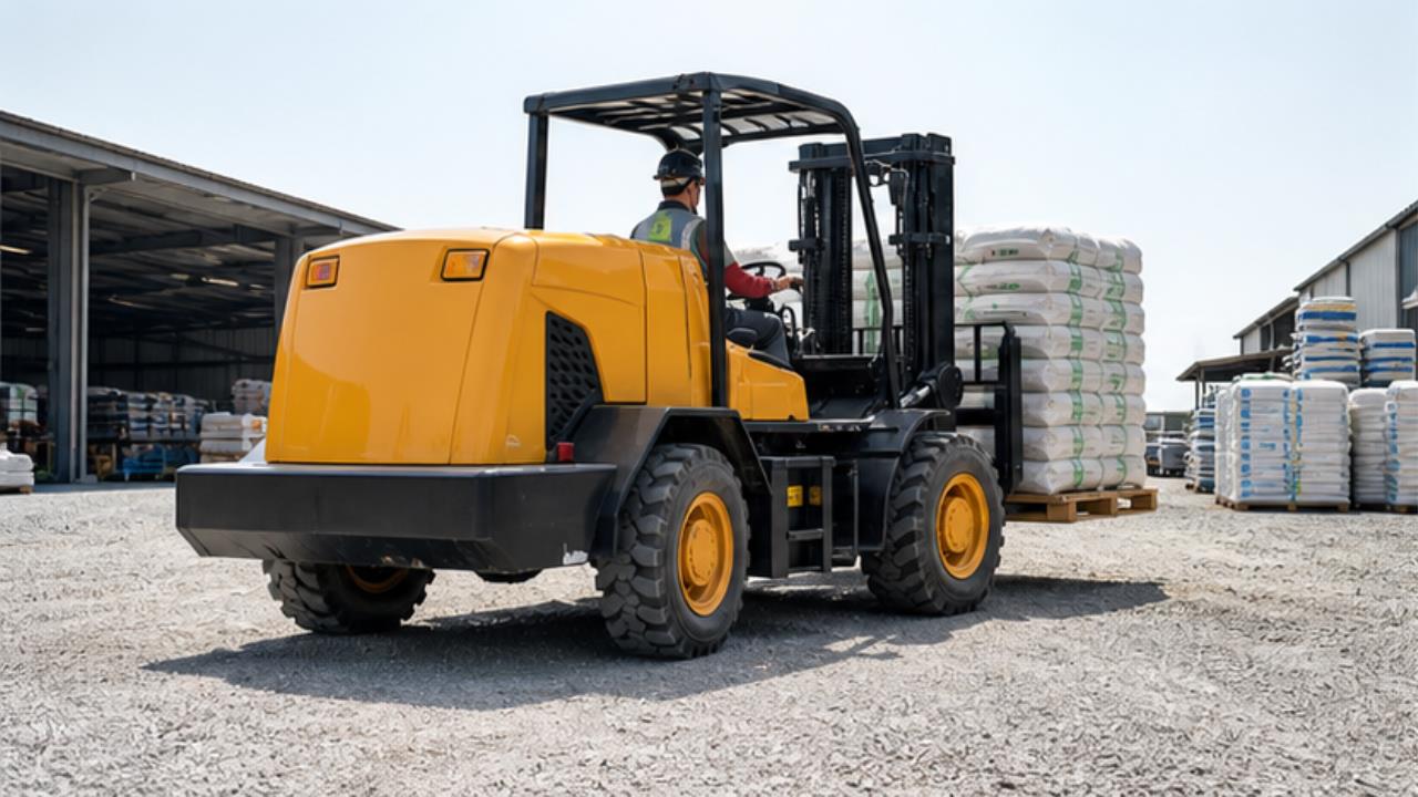 5T Off-road Forklift in a bright operating scene