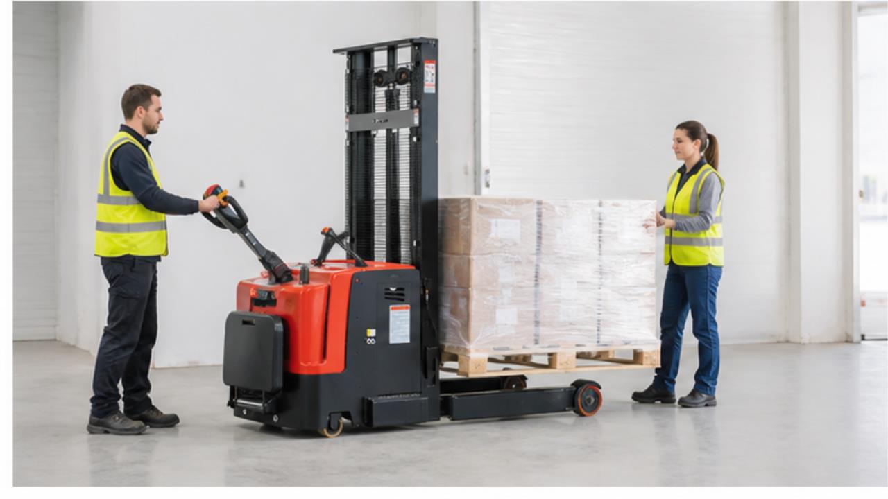 SBD Semi-electric Pallet Stacker in a bright operating scene