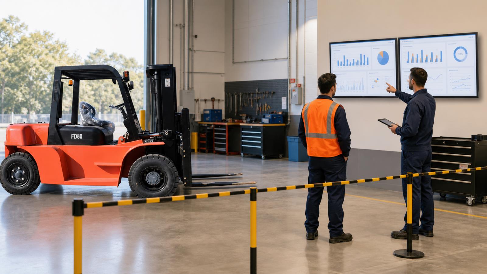 CPDB30 Electric Forklift fuel-quality control scene