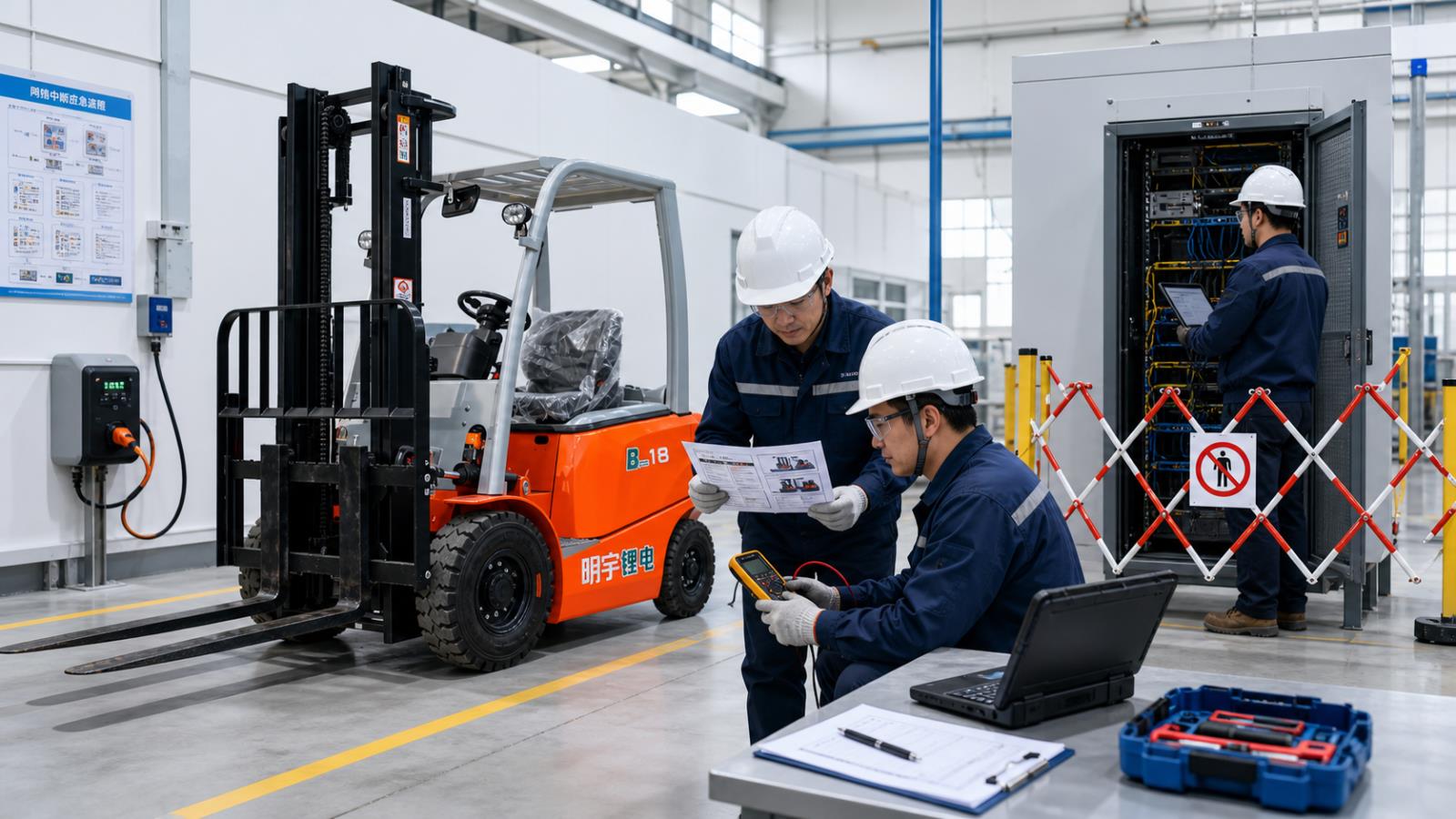 CPD160 Electric Forklift fuel-quality control scene