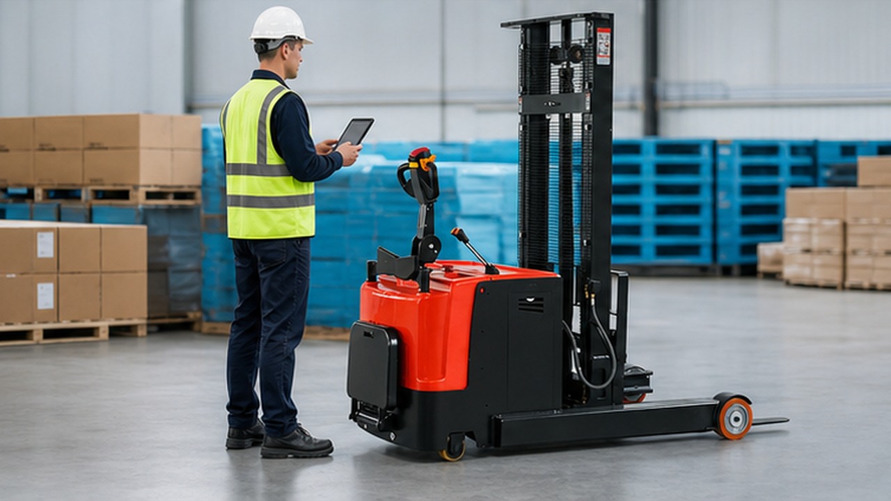 MYCDDA Electric Pallet Stacker in a bright operational scene