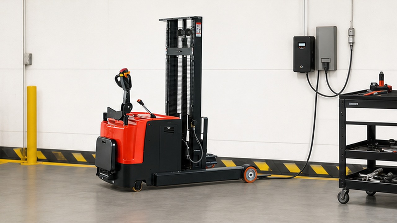 MYCDDD Electric Pallet Stacker in a bright operational scene