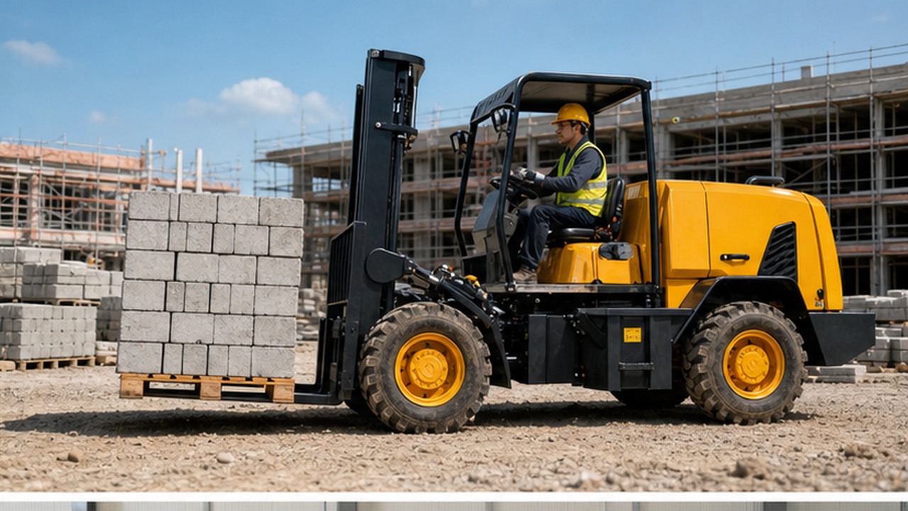 5T Off-road Forklift in a bright operational scene