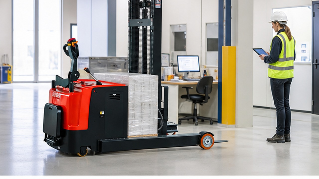 MYCPDB Counterbalanced Stacker in a bright operational scene