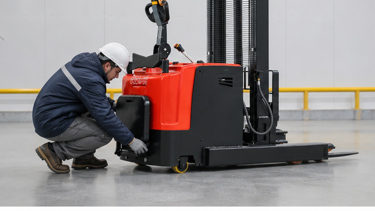 MYCDDE Electric Stacker in a bright operational scene