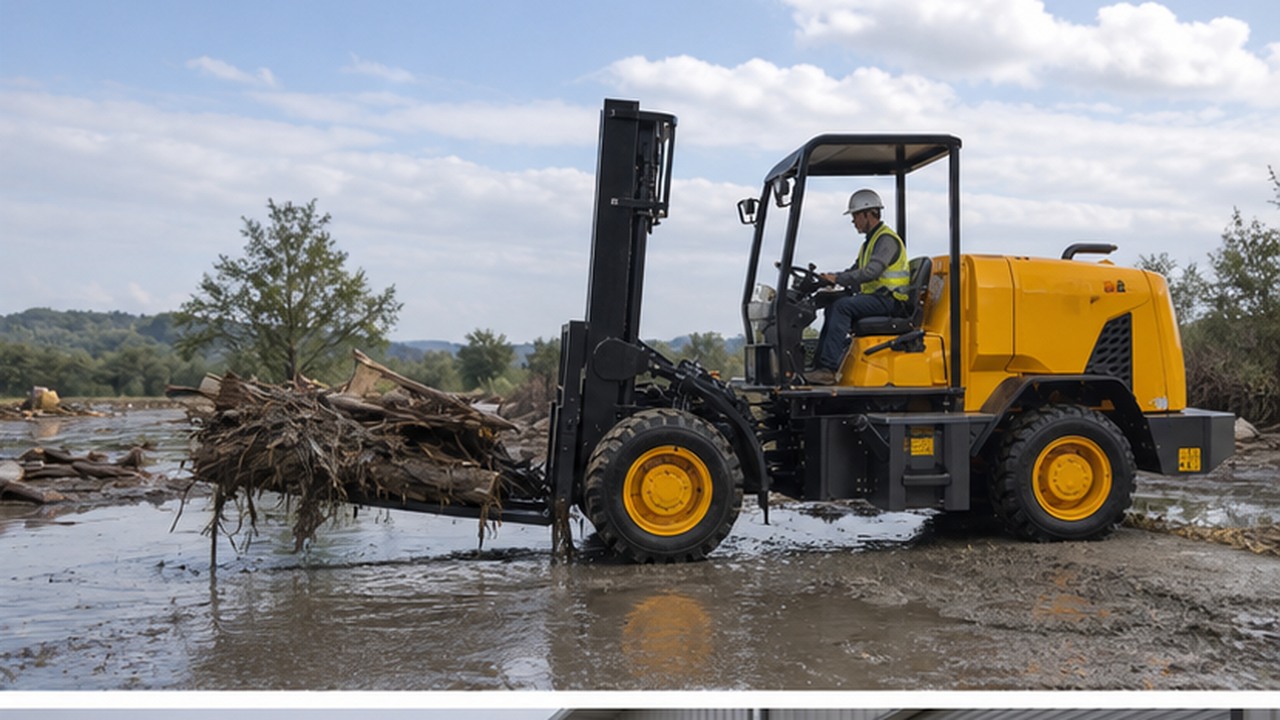 5T Off-road Forklift bright operating scene
