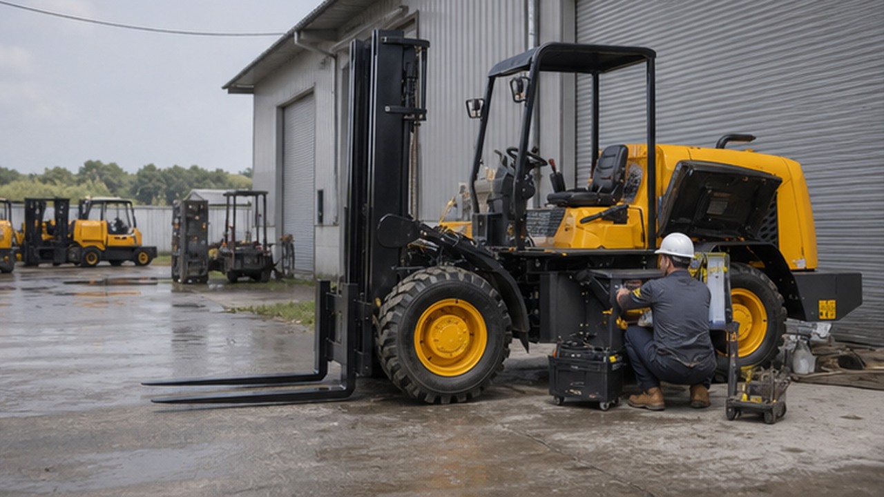 10T Off-road Forklift bright operating scene