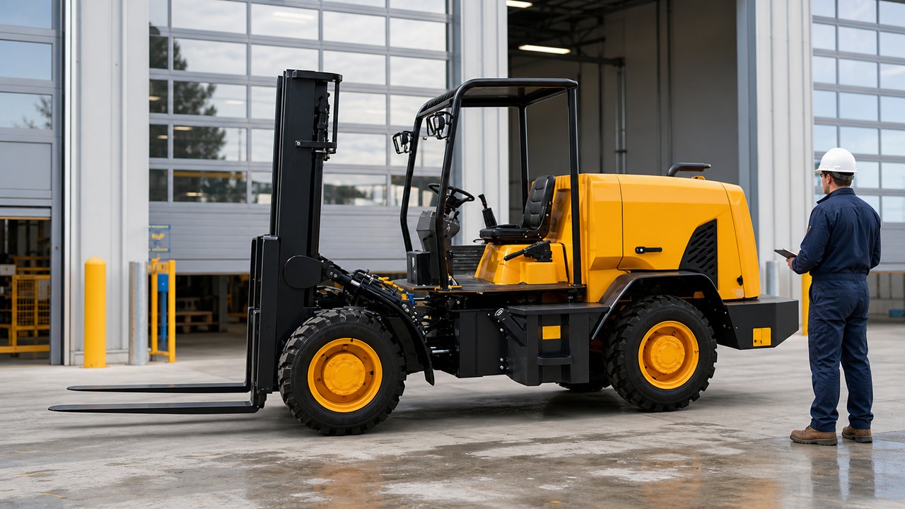 B31R rear-pivot rough-terrain forklift dealer service and maintenance scene