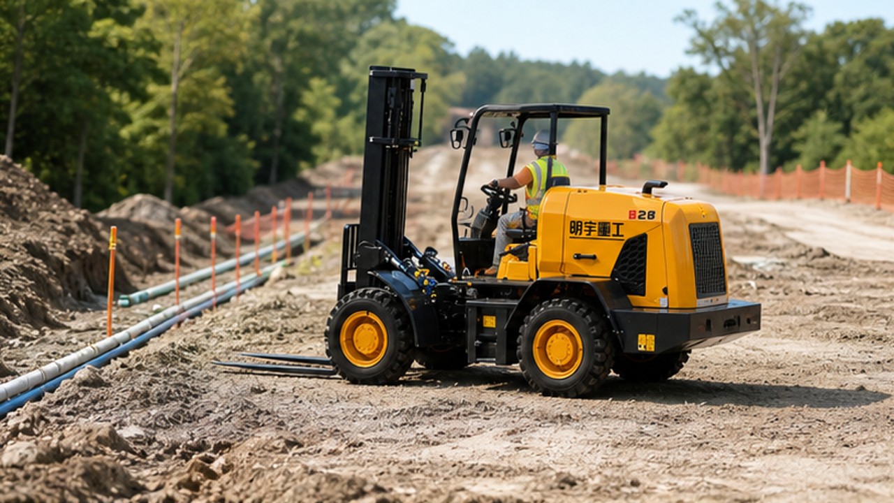 Related Rear-pivot Rough Terrain Forklift 1 bright operating scene