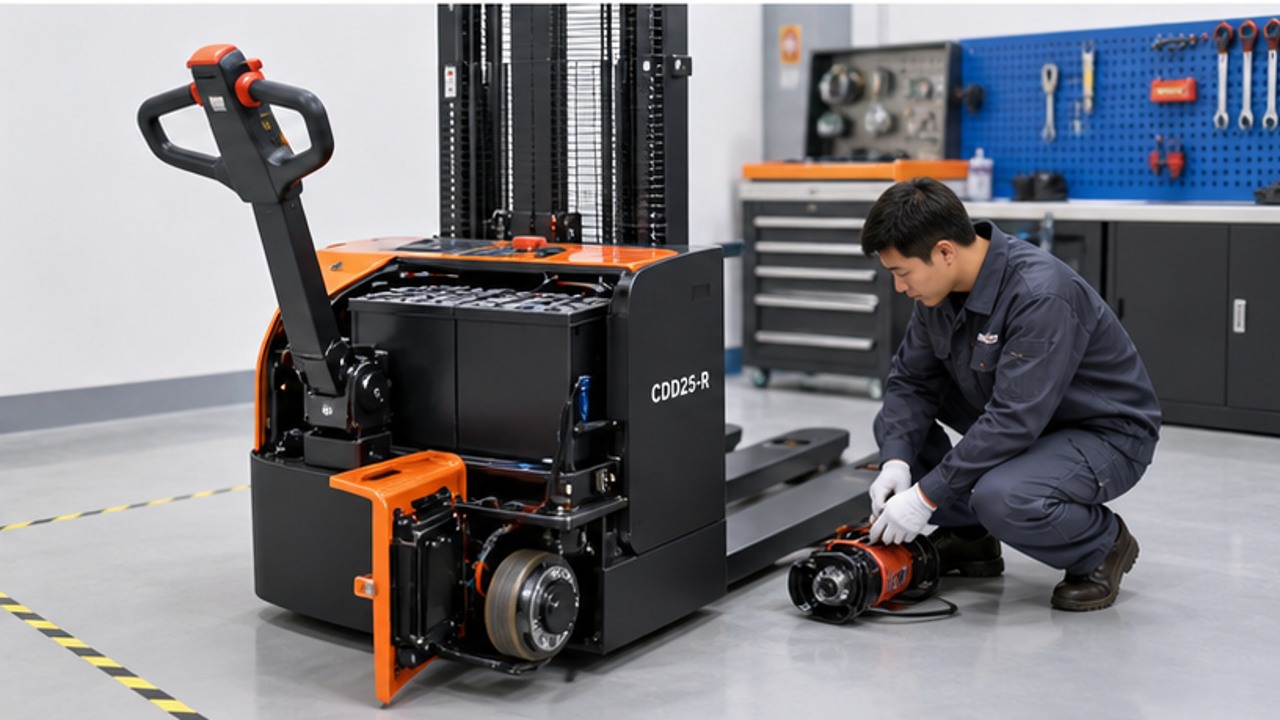 CDD25-R electric pallet stacker dealer service and maintenance scene