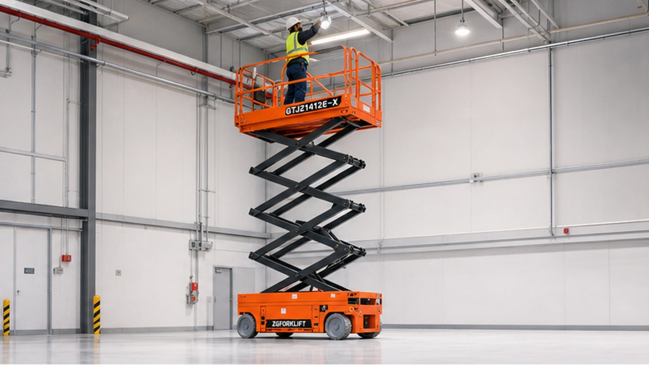 GTJZ1412E-X electric scissor lift in a customer application scene