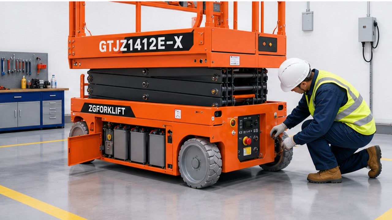GTJZ1412E-X electric scissor lift dealer service and maintenance scene