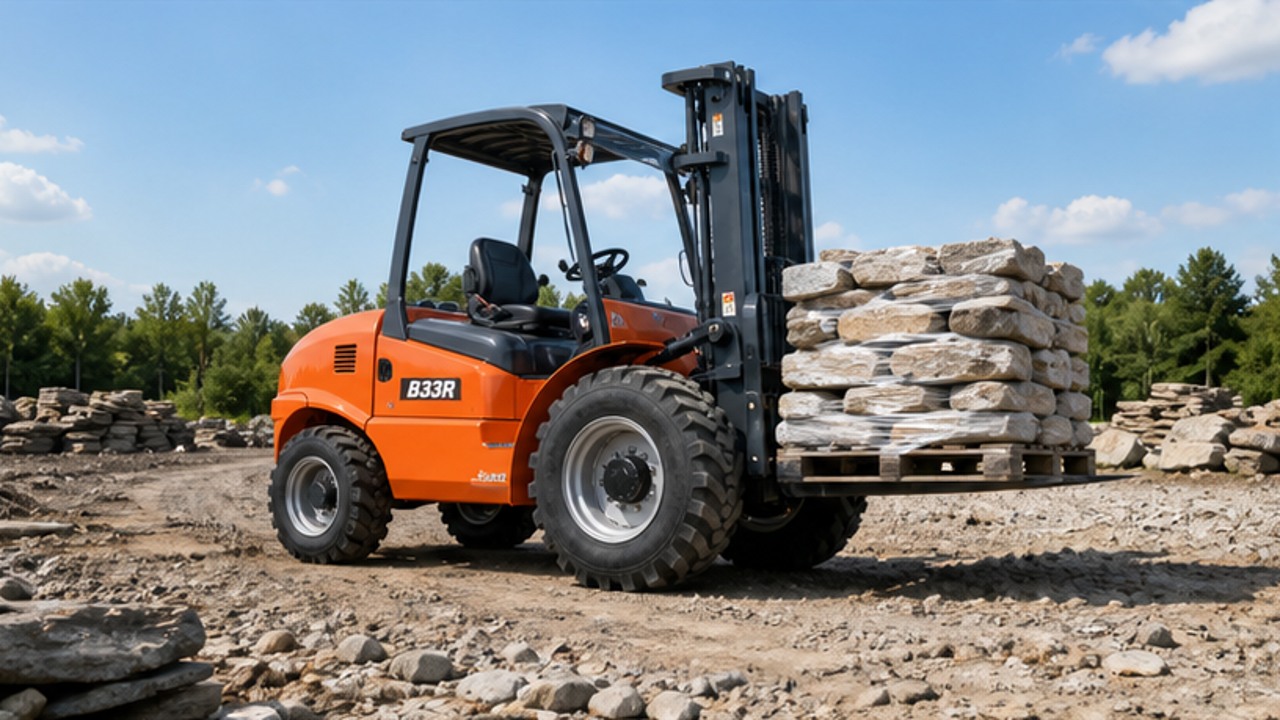 B33R rear-pivot rough-terrain forklift selection and industry scene