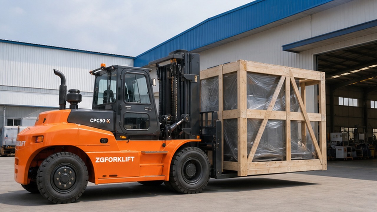 CPC90-X heavy-duty diesel forklift in a customer application scene