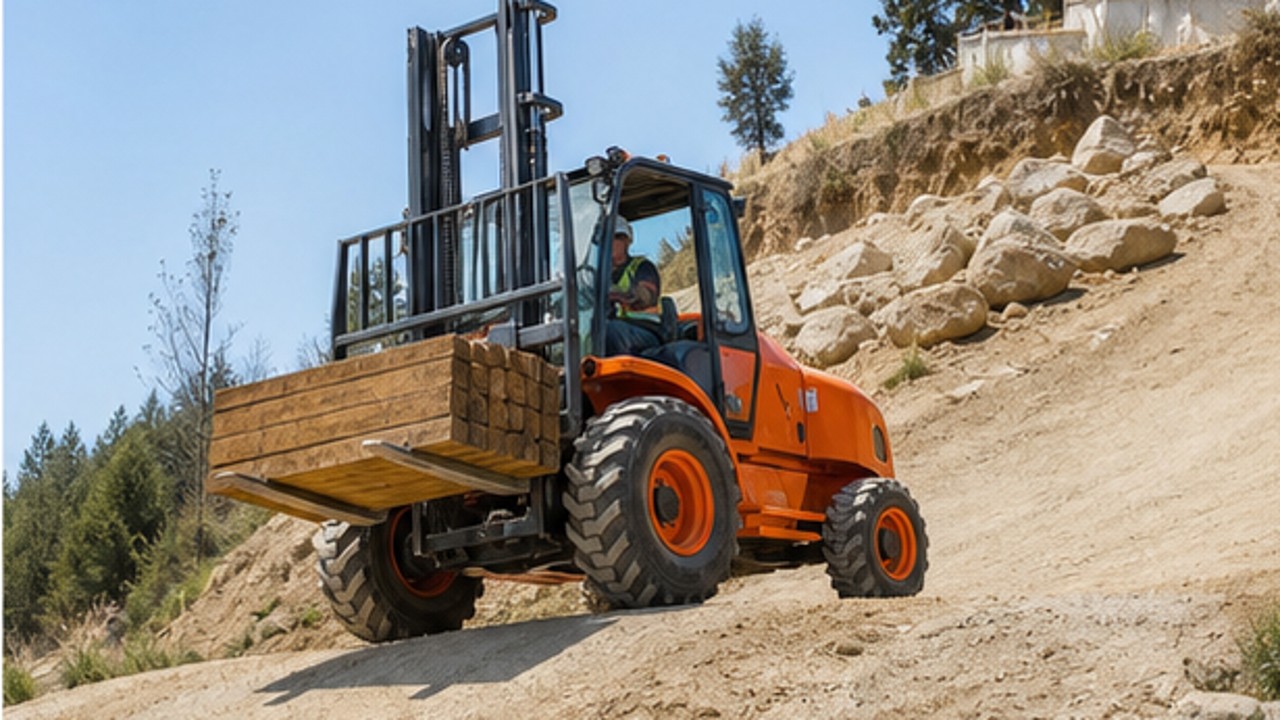 Related Rear-pivot Rough Terrain Forklift 1 bright operating scene