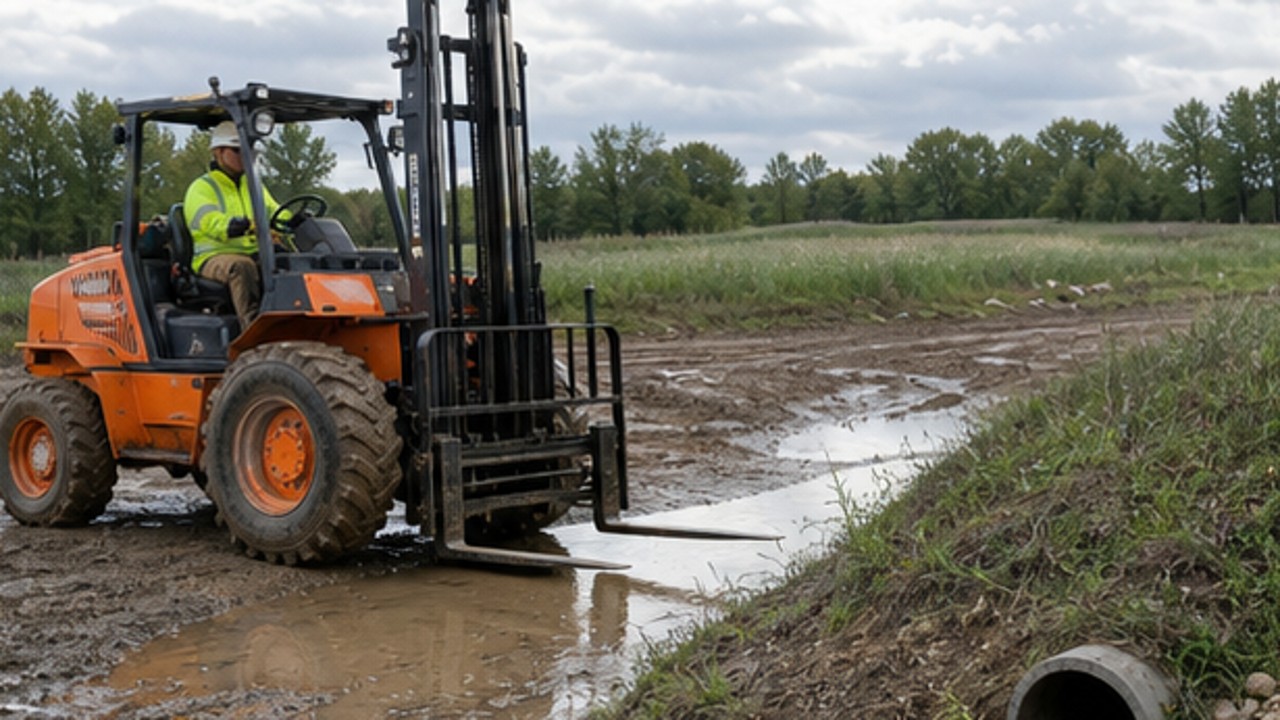 Related Rear-pivot Rough Terrain Forklift 1 bright operating scene