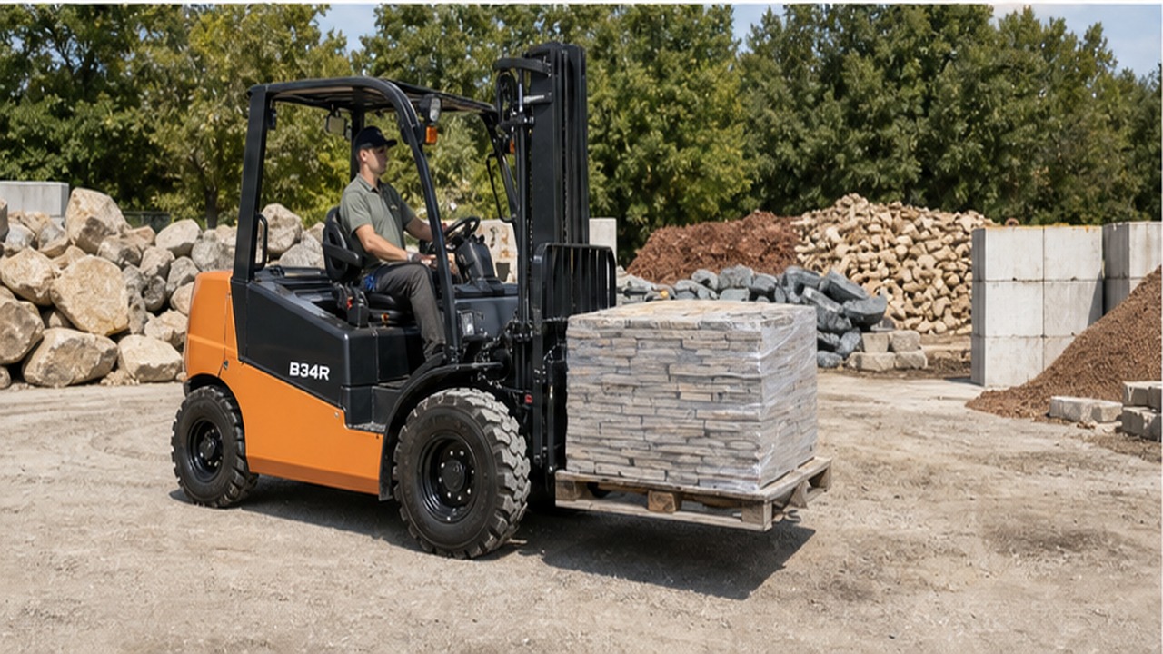 B34R rear-pivot rough-terrain forklift selection and industry scene