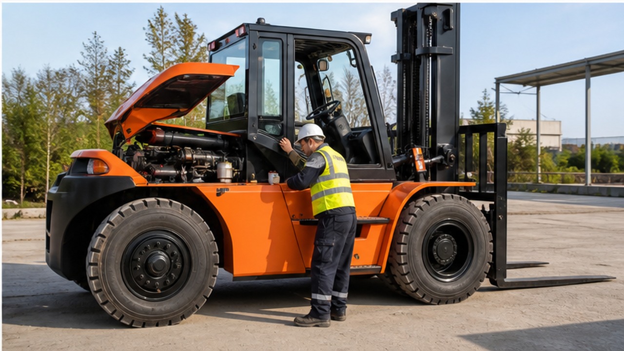 CPC95-X heavy-duty diesel forklift dealer service and maintenance scene