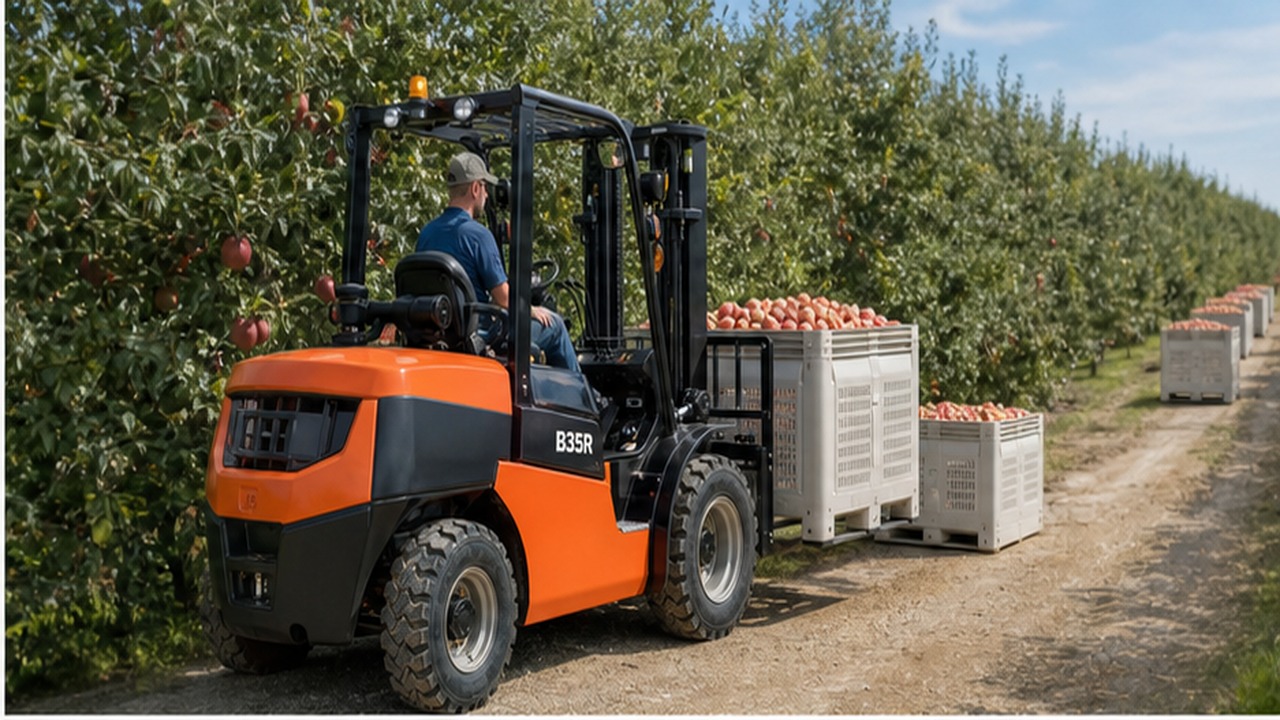 B35R rear-pivot rough-terrain forklift in a customer application scene