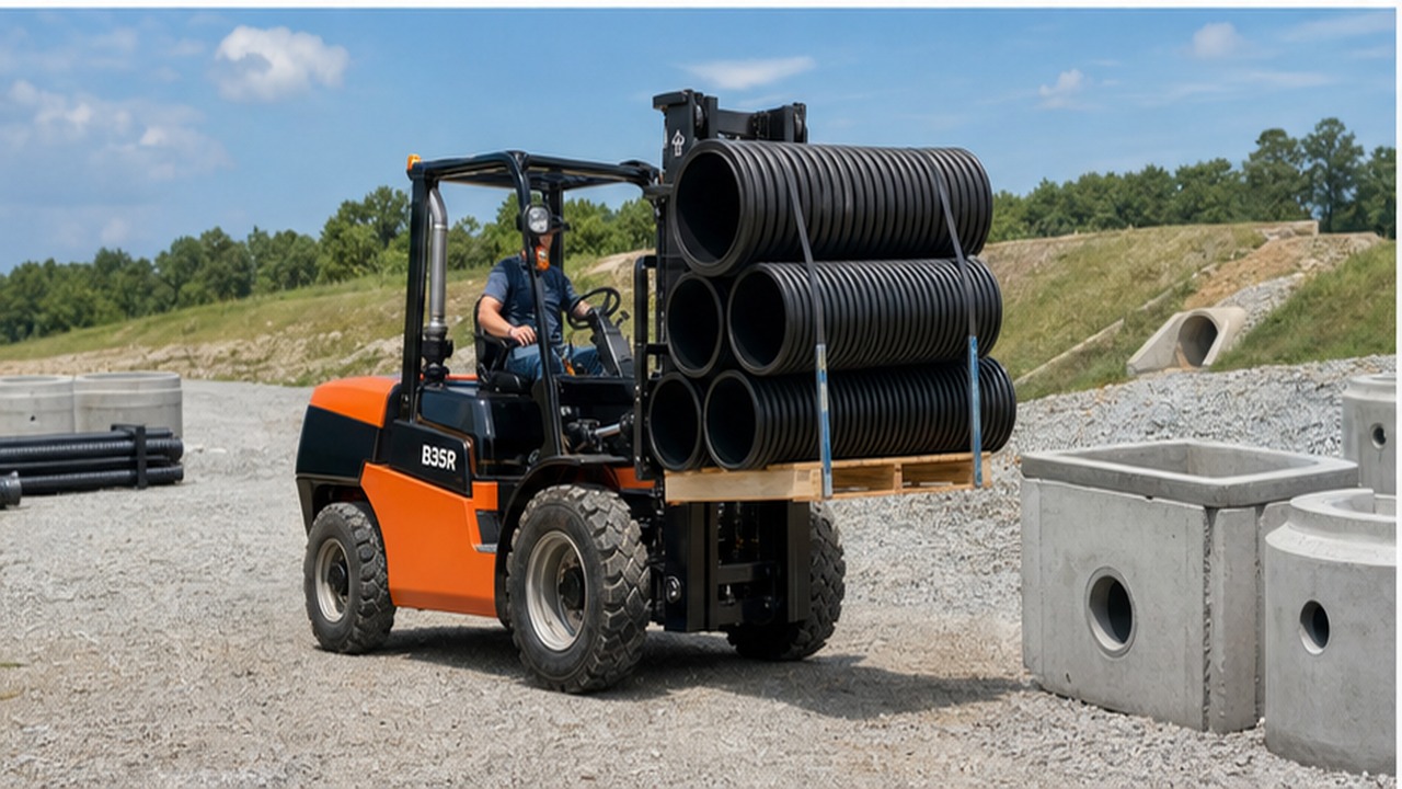 B35R rear-pivot rough-terrain forklift selection and industry scene