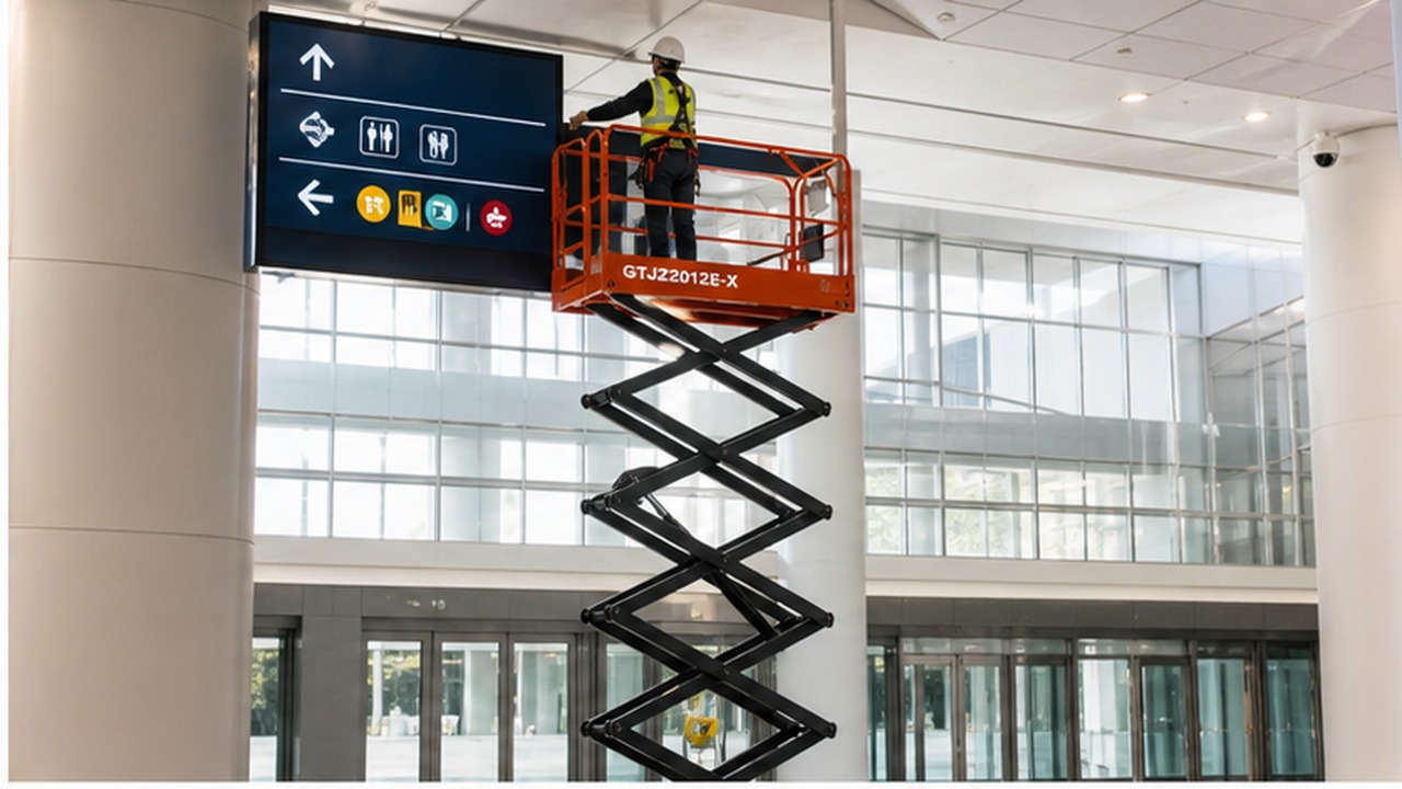 GTJZ2012E-X electric scissor lift in a customer application scene