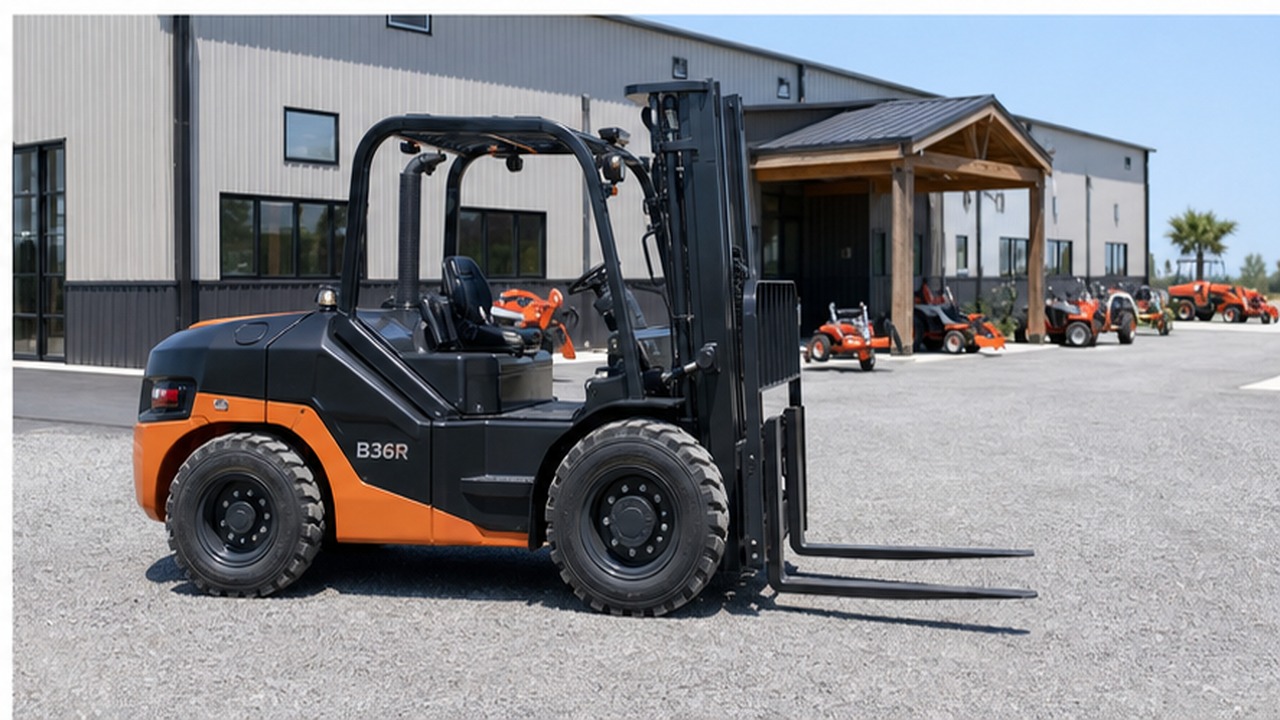 B36R rear-pivot rough-terrain forklift dealer service and maintenance scene