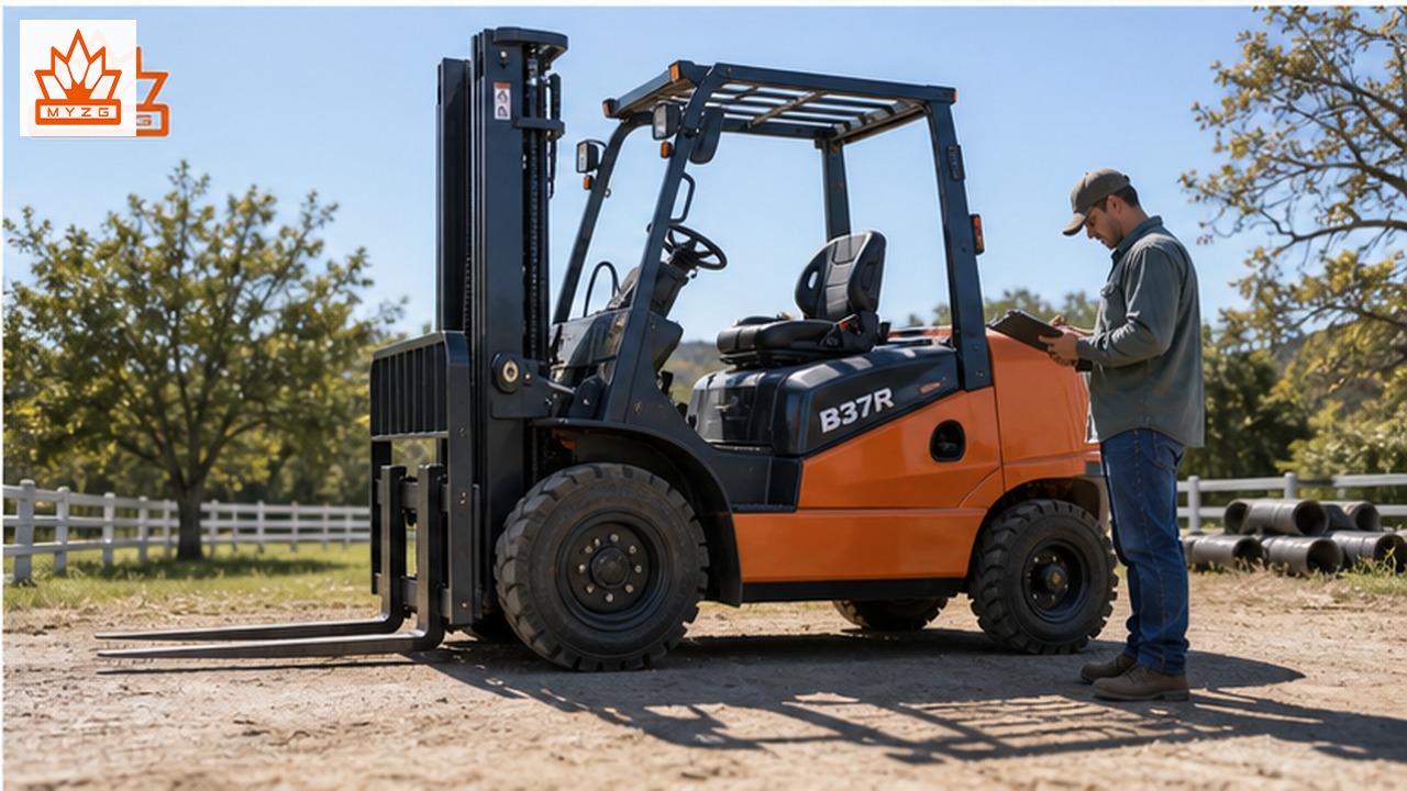 B37R rear-pivot rough-terrain forklift dealer service and maintenance scene