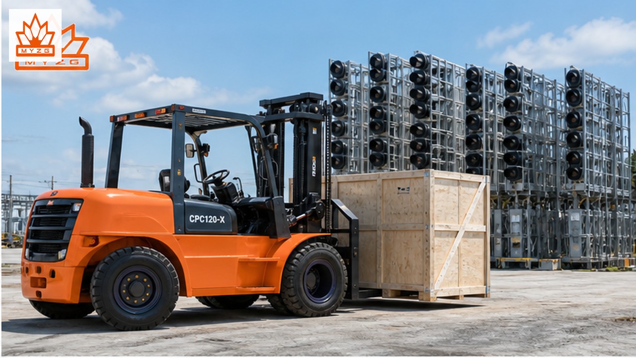 CPC120-X heavy-duty diesel forklift in a customer application scene