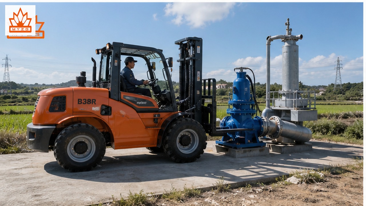 B38R rear-pivot rough-terrain forklift selection and industry scene