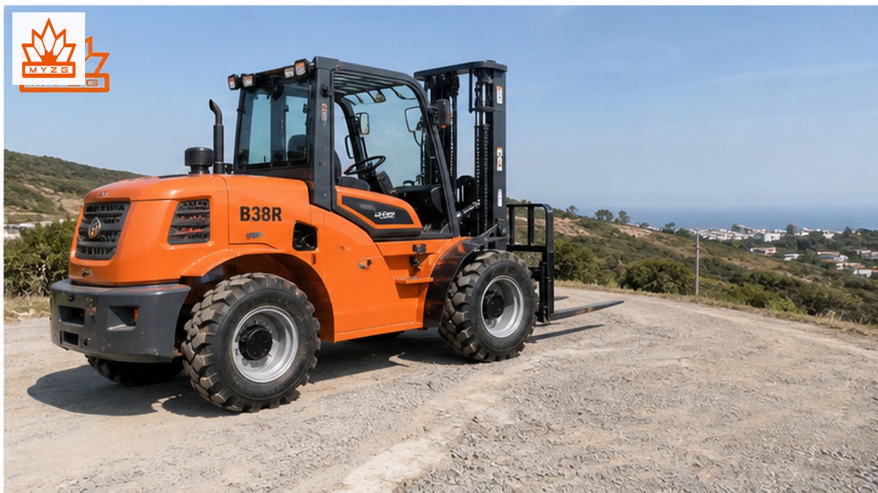 B38R rear-pivot rough-terrain forklift dealer service and maintenance scene
