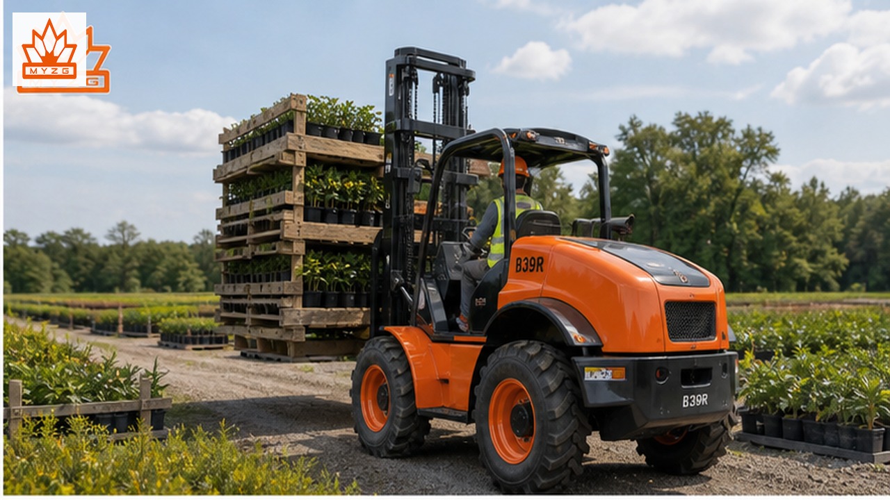B39R rear-pivot rough-terrain forklift in a customer application scene