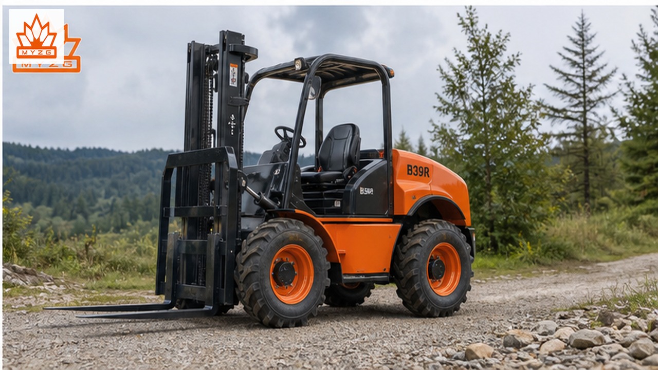 B39R rear-pivot rough-terrain forklift dealer service and maintenance scene