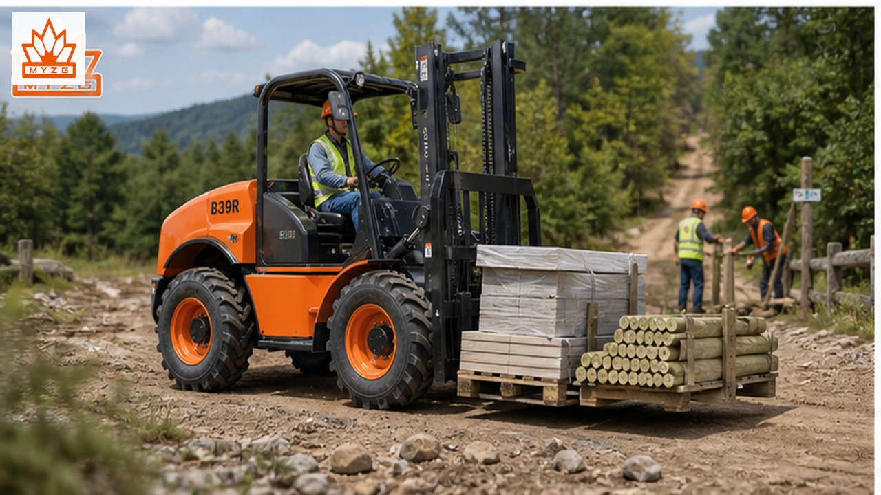 B39R rear-pivot rough-terrain forklift selection and industry scene