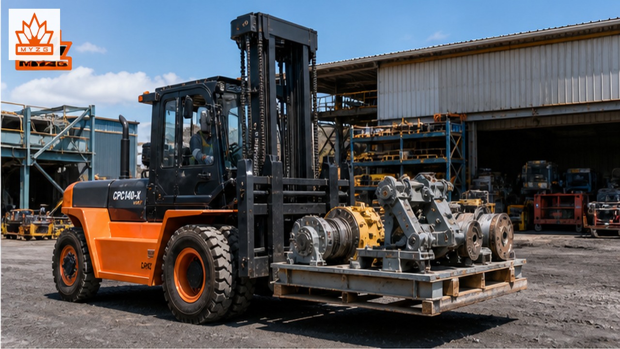 CPC140-X heavy-duty diesel forklift in a customer application scene