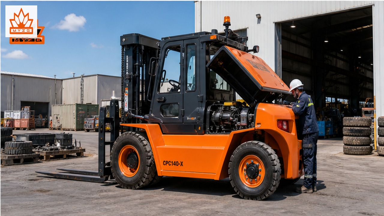 CPC140-X heavy-duty diesel forklift dealer service and maintenance scene