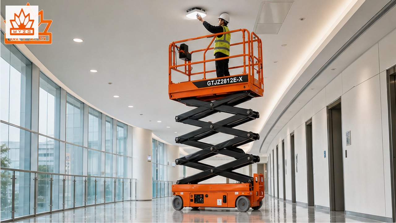GTJZ2812E-X electric scissor lift in a customer application scene